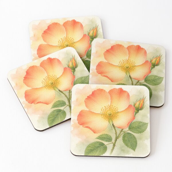 Item preview, Sunset Wild Rose Botanical Watercolor Illustration designed and sold by Soul Garden Studio.