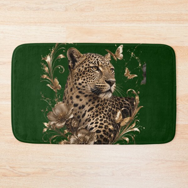 Item preview, Emerald Leopard Gold Floral Luxury Wildlife Art designed and sold by Rawafi Art Studio.