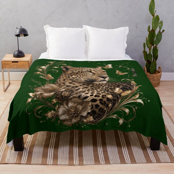 Item preview, Emerald Leopard Gold Floral Luxury Wildlife Art designed and sold by Rawafi Art Studio.