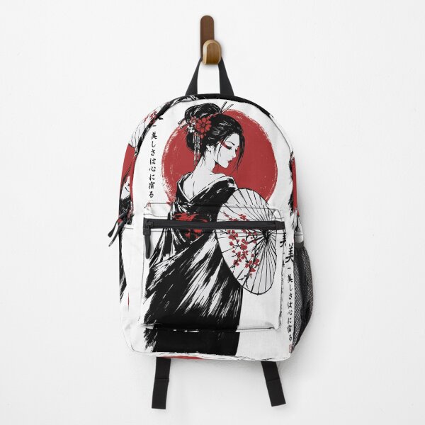 Item preview, Elegant Japanese Geisha with Sakura Parasol | Red Sun Asian Aesthetic Art designed and sold by MonNoir.