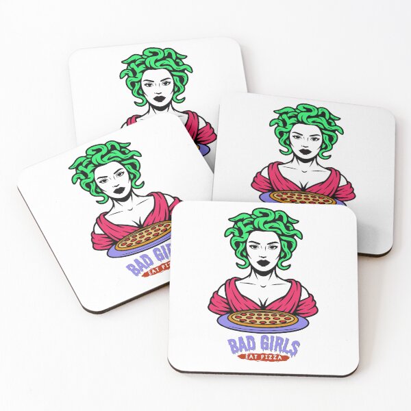 Item preview, Medusa with pizza and the inscription “Bad Girls Eat Pizza” designed and sold by creepyprints.