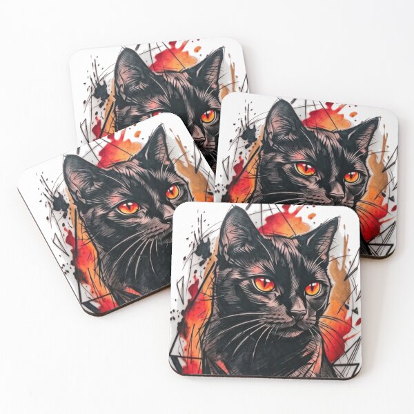 Item preview, Geometric Black Cat | Fiery Watercolor Art designed and sold by Spiritualwall.