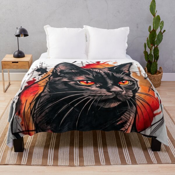 Item preview, Geometric Black Cat | Fiery Watercolor Art designed and sold by Spiritualwall.