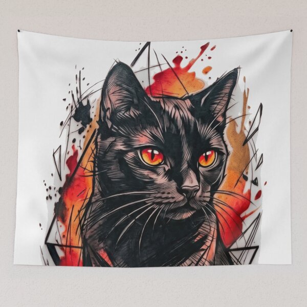 Item preview, Geometric Black Cat | Fiery Watercolor Art designed and sold by Spiritualwall.