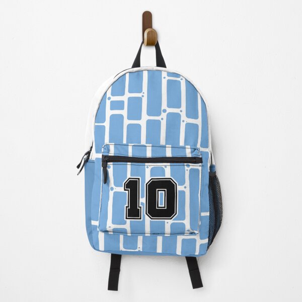 Item preview, Football Number 10 Light Blue and White Sports Pattern Backpack designed and sold by SIXTEENITY.