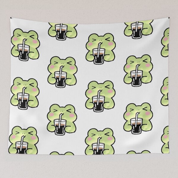 Item preview, Kawaii Frog Drinking Coffee Pixel Aesthetic designed and sold by AstronautMerch.