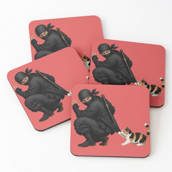 Item preview, Ninja Startled by Kitten Playing With Katana Funny Japanese Cat Sticker Art designed and sold by Aguri-tei.