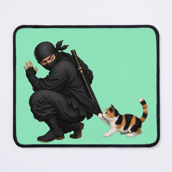 Item preview, Ninja Startled by Kitten Playing With Katana Funny Japanese Cat Sticker Art designed and sold by Aguri-tei.