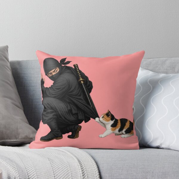 Item preview, Ninja Startled by Kitten Playing With Katana Funny Japanese Cat Sticker Art designed and sold by Aguri-tei.