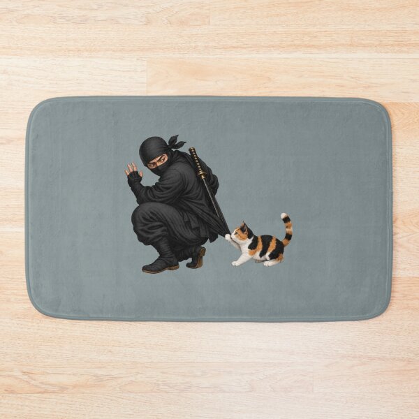 Item preview, Ninja Startled by Kitten Playing With Katana Funny Japanese Cat Sticker Art designed and sold by Aguri-tei.