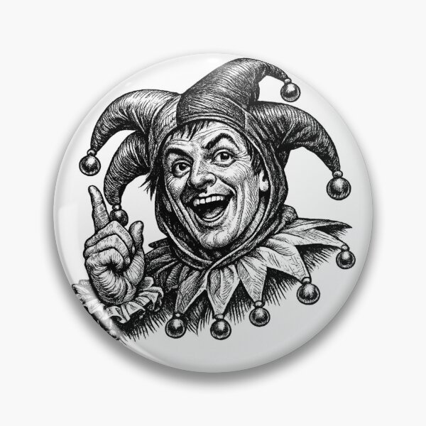 Item preview, Court Jester Ink Engraving | Vintage Medieval Fool Illustration | Tattoo Style Black and White Joker Art designed and sold by Resolution Retro.
