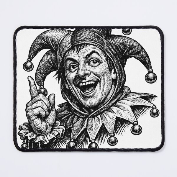 Item preview, Court Jester Ink Engraving | Vintage Medieval Fool Illustration | Tattoo Style Black and White Joker Art designed and sold by Resolution Retro.