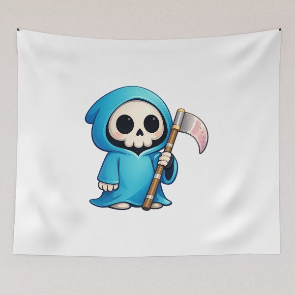 Item preview, Cute Grim Reaper Blue Robe Kawaii Death Scythe Sticker designed and sold by SoftSproutstu.