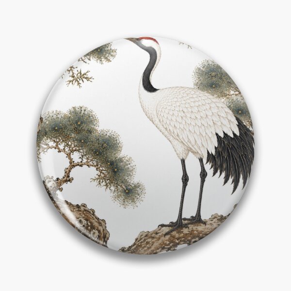 Item preview, Traditional Korean Pine and Crane Illustration | White Background Folk Art designed and sold by K-Tradition.