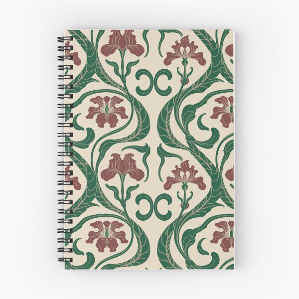 Item preview, Elegant Art Nouveau Iris Pattern | Flowing Green Maroon Floral Seamless Repeat designed and sold by Midnight Veil Designs.