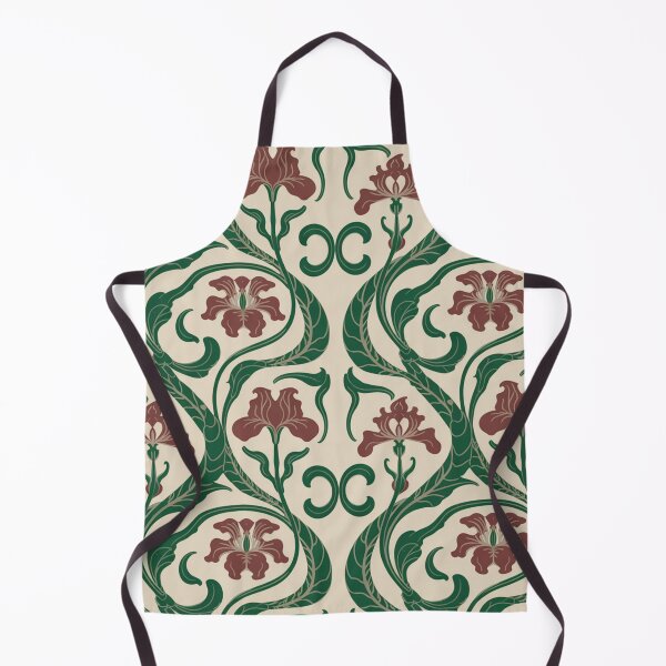 Item preview, Elegant Art Nouveau Iris Pattern | Flowing Green Maroon Floral Seamless Repeat designed and sold by Midnight Veil Designs.