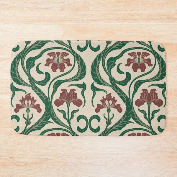 Item preview, Elegant Art Nouveau Iris Pattern | Flowing Green Maroon Floral Seamless Repeat designed and sold by Midnight Veil Designs.