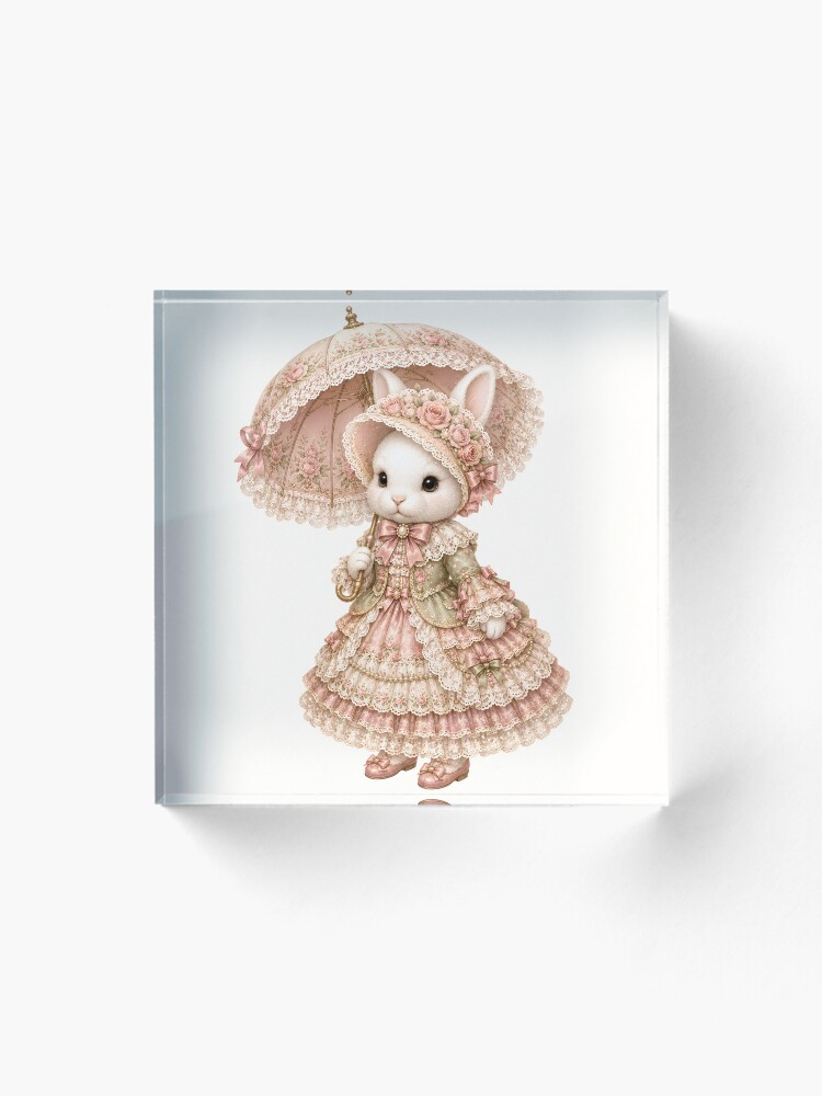 Thumbnail 1 von 5, Acrylblock, Elegant Victorian Bunny with Rose Parasol and Floral Lace Dress designt und verkauft von looplandger.