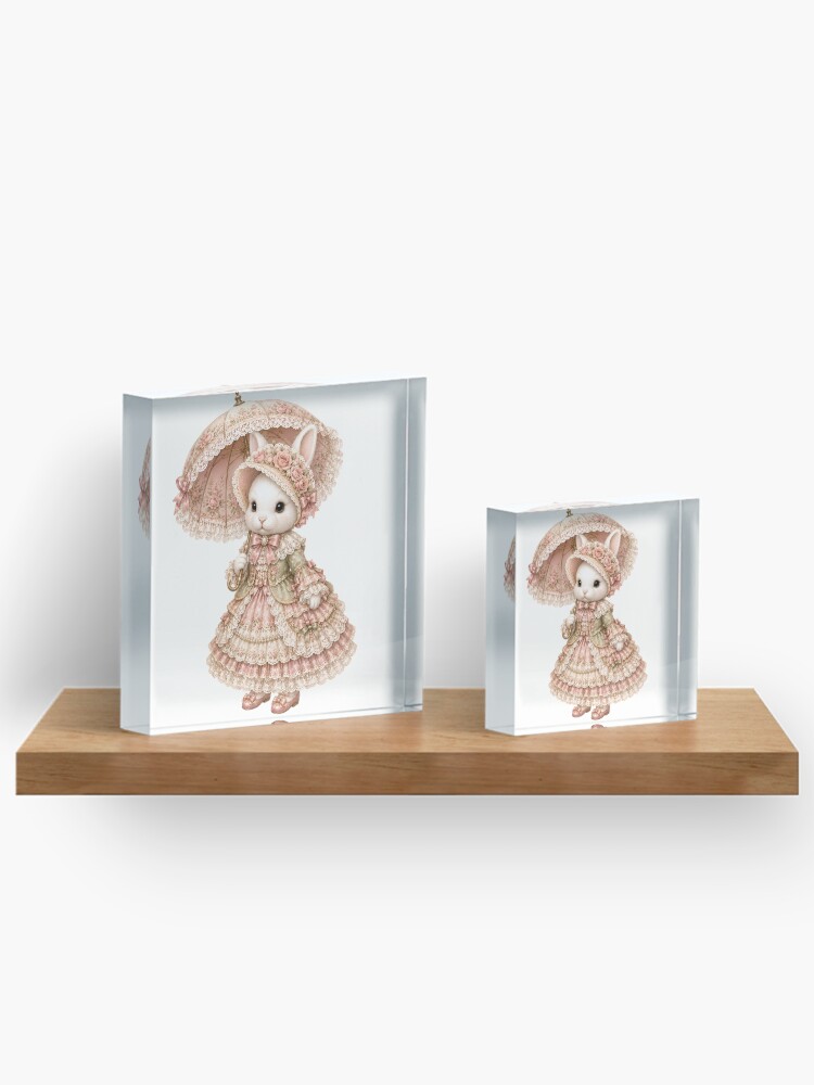 Thumbnail 3 von 5, Acrylblock, Elegant Victorian Bunny with Rose Parasol and Floral Lace Dress designt und verkauft von looplandger.
