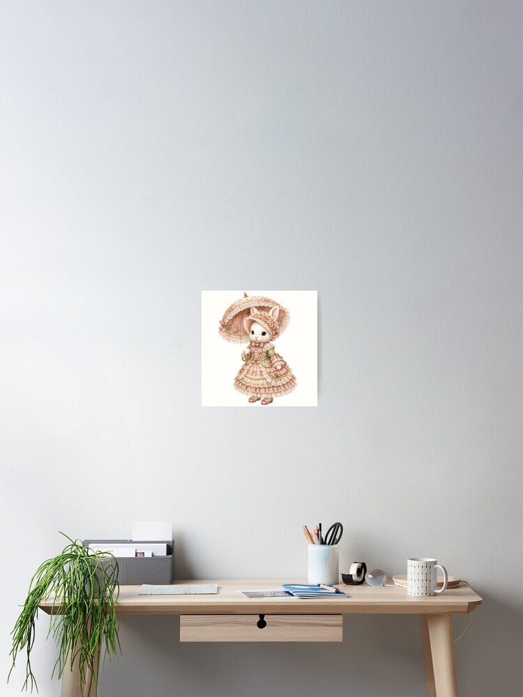 Thumbnail 2 von 3, Poster, Elegant Victorian Bunny with Rose Parasol and Floral Lace Dress designt und verkauft von looplandger.