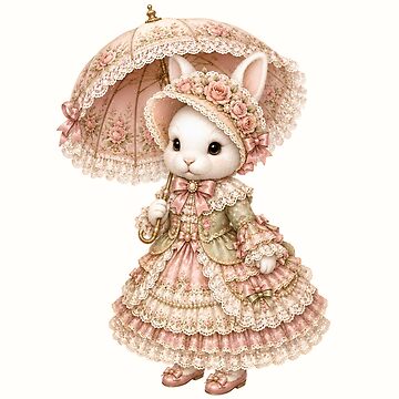Imagen de la obra Elegant Victorian Bunny with Rose Parasol and Floral Lace Dress de looplandger