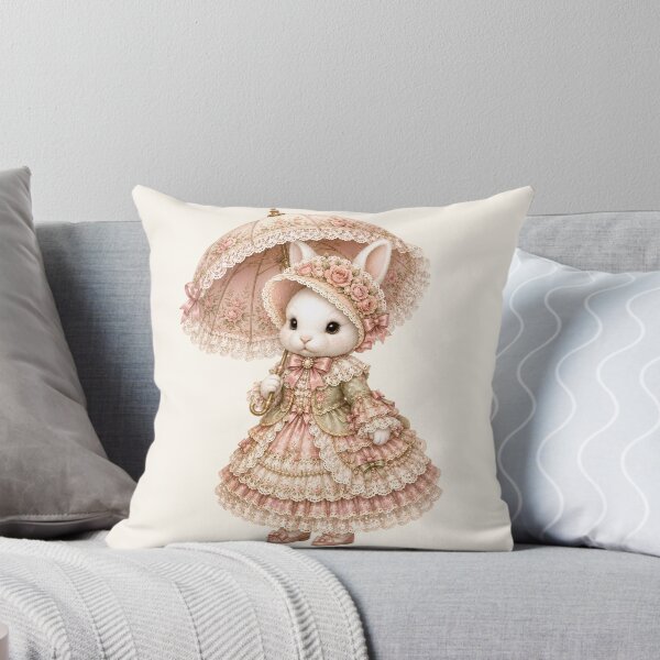 Item preview, Elegant Victorian Bunny with Rose Parasol and Floral Lace Dress designed and sold by looplandger.
