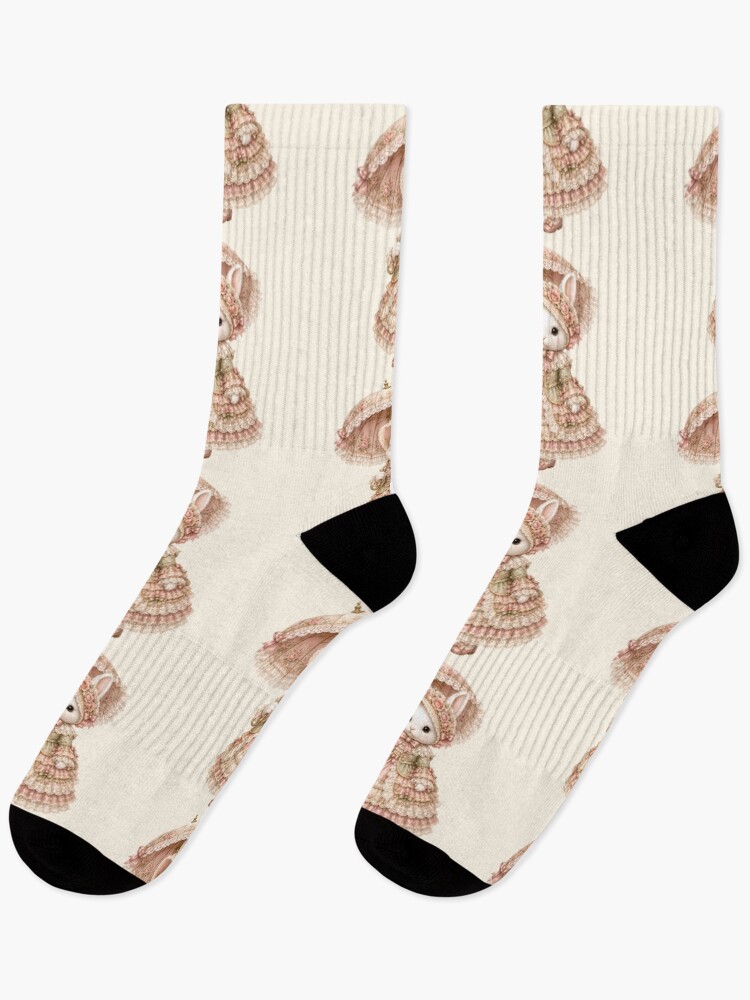 Thumbnail 1 von 5, Socken, Elegant Victorian Bunny with Rose Parasol and Floral Lace Dress designt und verkauft von looplandger.