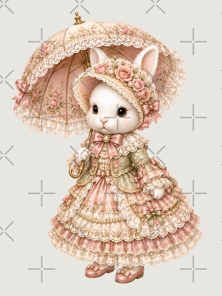Imagen 6 de 6, Sudadera con capucha oversize prémium con la obra Elegant Victorian Bunny with Rose Parasol and Floral Lace Dress, diseñada y vendida por looplandger.