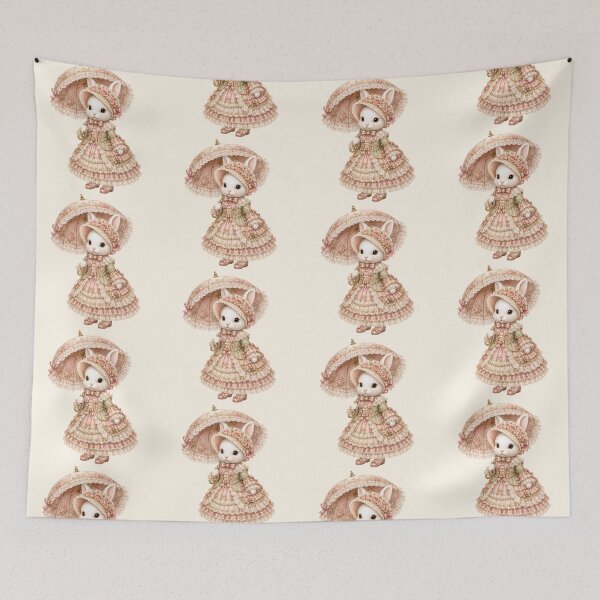 Item preview, Elegant Victorian Bunny with Rose Parasol and Floral Lace Dress designed and sold by looplandger.