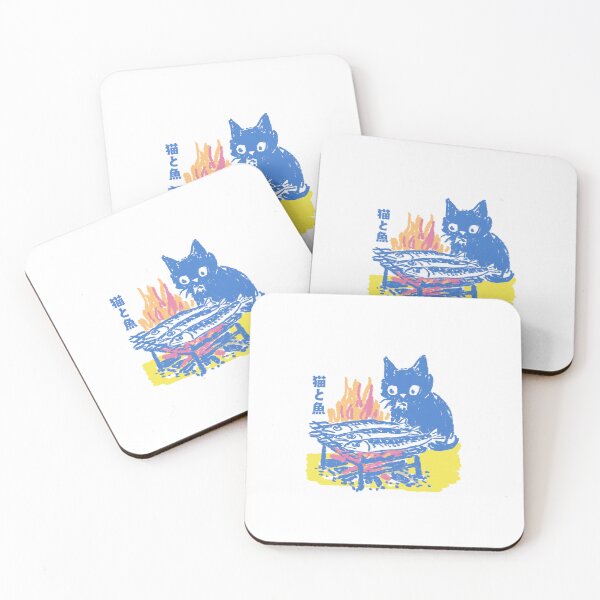 Item preview, Cat and Grilled Fish Japanese Retro Illustration | Neko to Sakana designed and sold by YohakuPause.