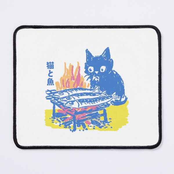 Item preview, Cat and Grilled Fish Japanese Retro Illustration | Neko to Sakana designed and sold by YohakuPause.