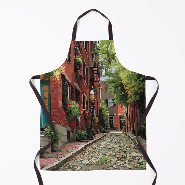 Item preview, Boston Acorn Street Beacon Hill Cobblestone Alley with Teal Door and Gas Lantern, Historic Red Brick Print designed and sold by daila70.