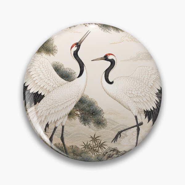 Item preview, Traditional Korean Married Crane Pair Illustration | Folk Art Bird Design designed and sold by K-Tradition.
