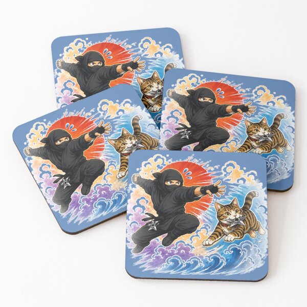 Item preview, Ninja Cat Battle | Japanese Ukiyo-e Style Sticker designed and sold by Aguri-tei.