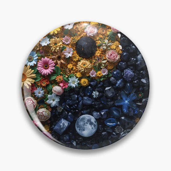 Item preview, Day & Night Floral Yin Yang - Boho Crystal Aesthetic designed and sold by Melian Vintage.