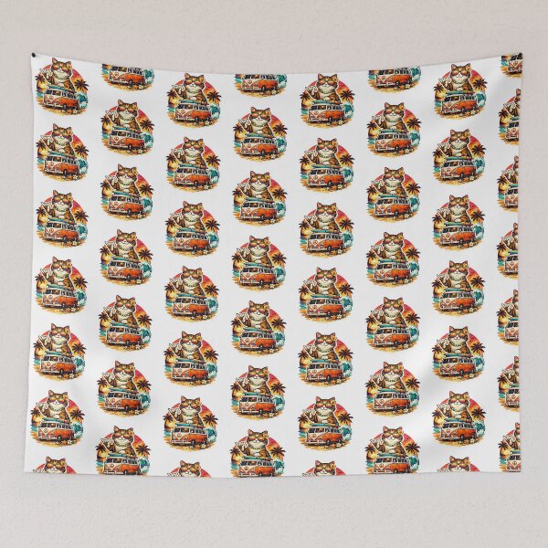 Item preview, Sunset Shaka Cat – Retro Surf Van Beach Vibes Sticker designed and sold by Half Brain Labs.
