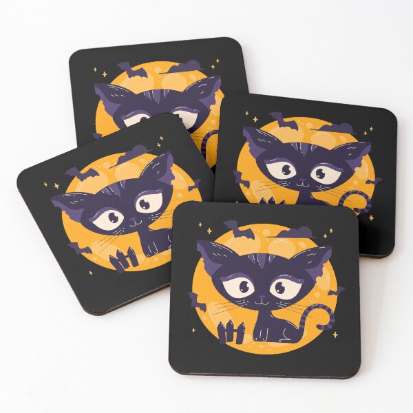 Item preview, Kawaii Halloween Black Cat Full Moon Bats Cute Spooky Purple Orange Graphic T-Shirt designed and sold by DERA RAY.