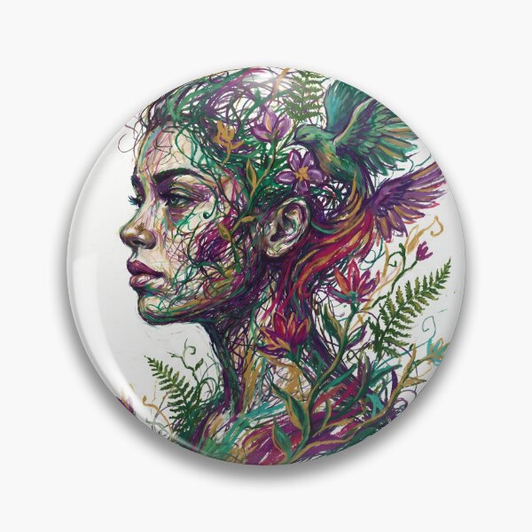 Item preview, Woman's Face with Flowers and Birds, woman portrait designed and sold by BombasticPlanet.
