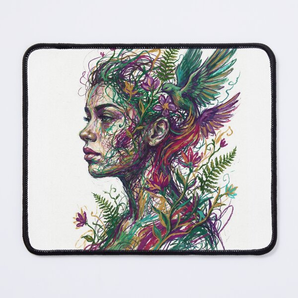 Item preview, Woman's Face with Flowers and Birds, woman portrait designed and sold by BombasticPlanet.