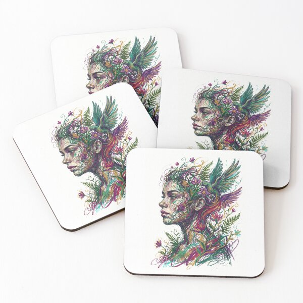 Item preview, Woman's Face with Flowers and Birds, woman portrait designed and sold by BombasticPlanet.