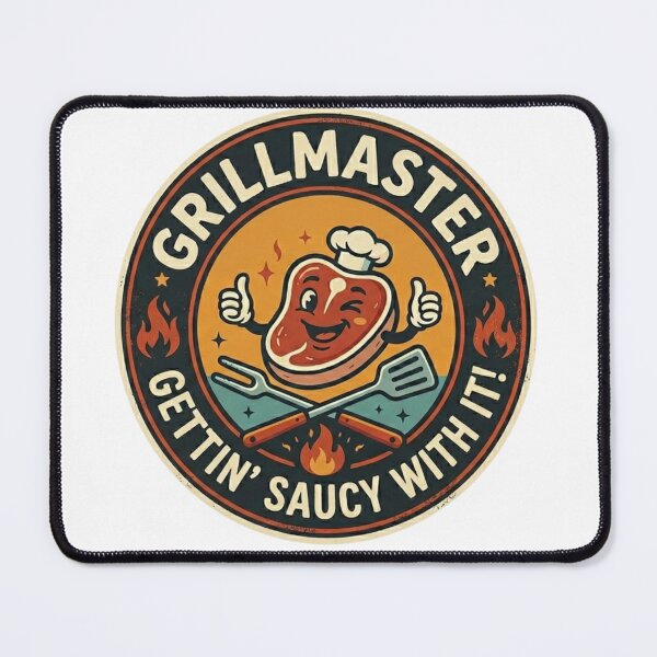 Item preview, Funny Grillmaster BBQ Cartoon Emblem – Gettin’ Saucy With It designed and sold by Wear Sculpt.