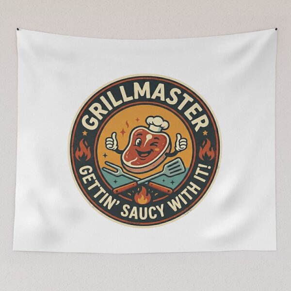 Item preview, Funny Grillmaster BBQ Cartoon Emblem – Gettin’ Saucy With It designed and sold by Wear Sculpt.