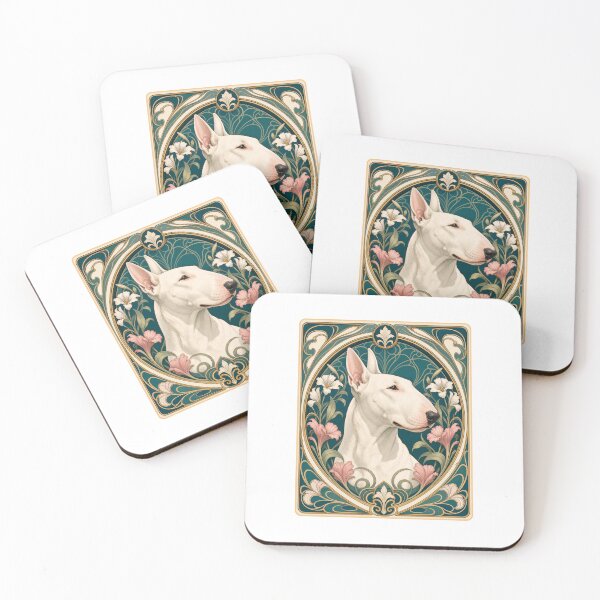 Item preview, White Bull Terrier Art Nouveau Floral Dog designed and sold by AntiqueImages.