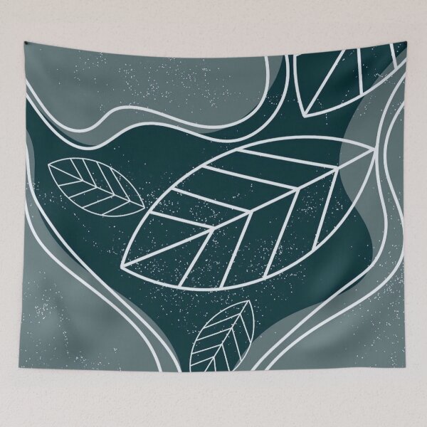 Item preview, Dark Teal Botanical Leaves Pattern Minimalist Line Art designed and sold by LYAN-STORE.