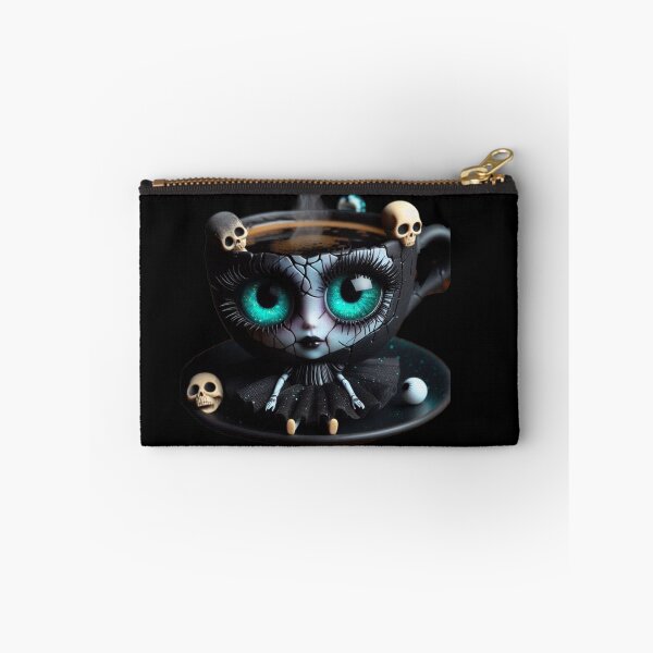 Item preview, Cosmic Coffeehouse Steaming Goth Cup with Neon Turquoise Eyes designed and sold by LujziWorld.