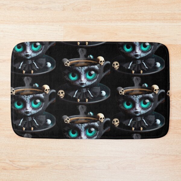 Item preview, Cosmic Coffeehouse Steaming Goth Cup with Neon Turquoise Eyes designed and sold by LujziWorld.