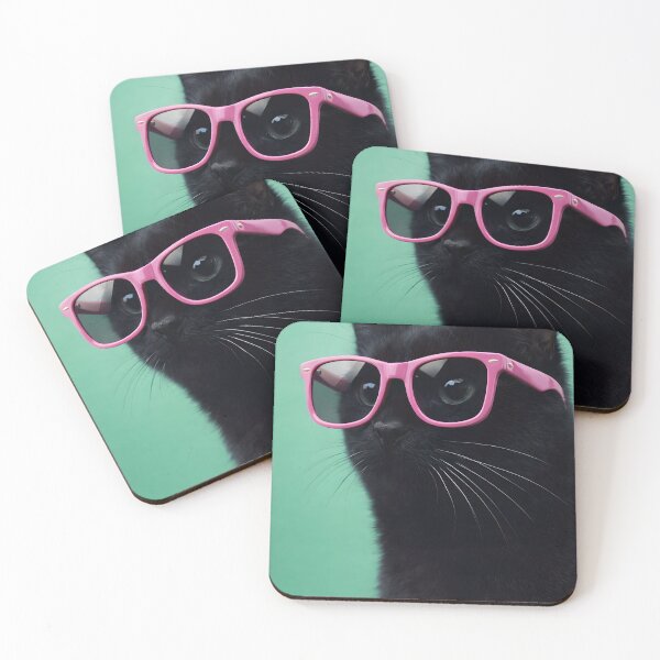 Item preview, Black Cat in Pink Glasses designed and sold by MissBandBruno.