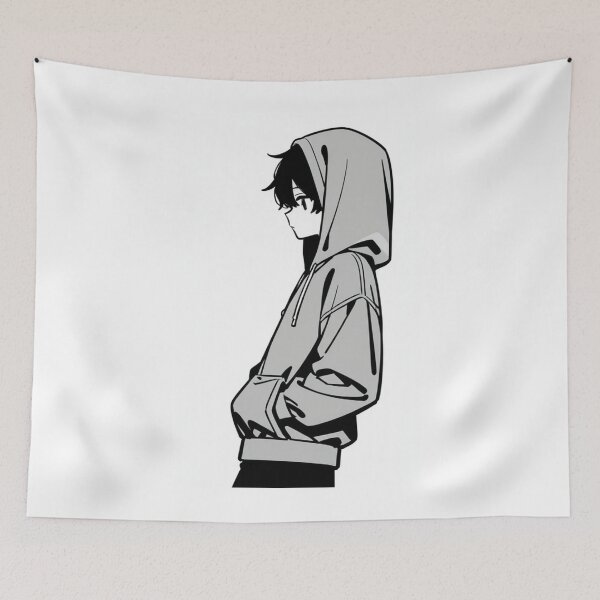 Item preview, Fashion - Man in Gray Hoodie Hood Up Streetwear Anime Variant 2 designed and sold by AnimeShin.