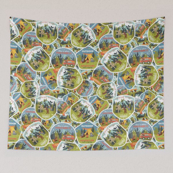 Item preview, Stacked Camping Life Badges Seamless Pattern Design designed and sold by Melissa Plugge-Dekker.
