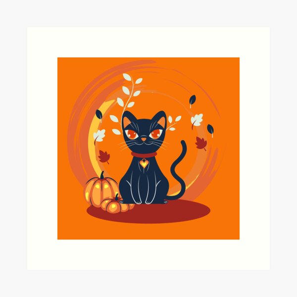 Item preview, Dark Navy Cat Glowing Pumpkin Autumn Leaves Swirl Halloween Botanical Graphic T-Shirt designed and sold by DERA RAY.